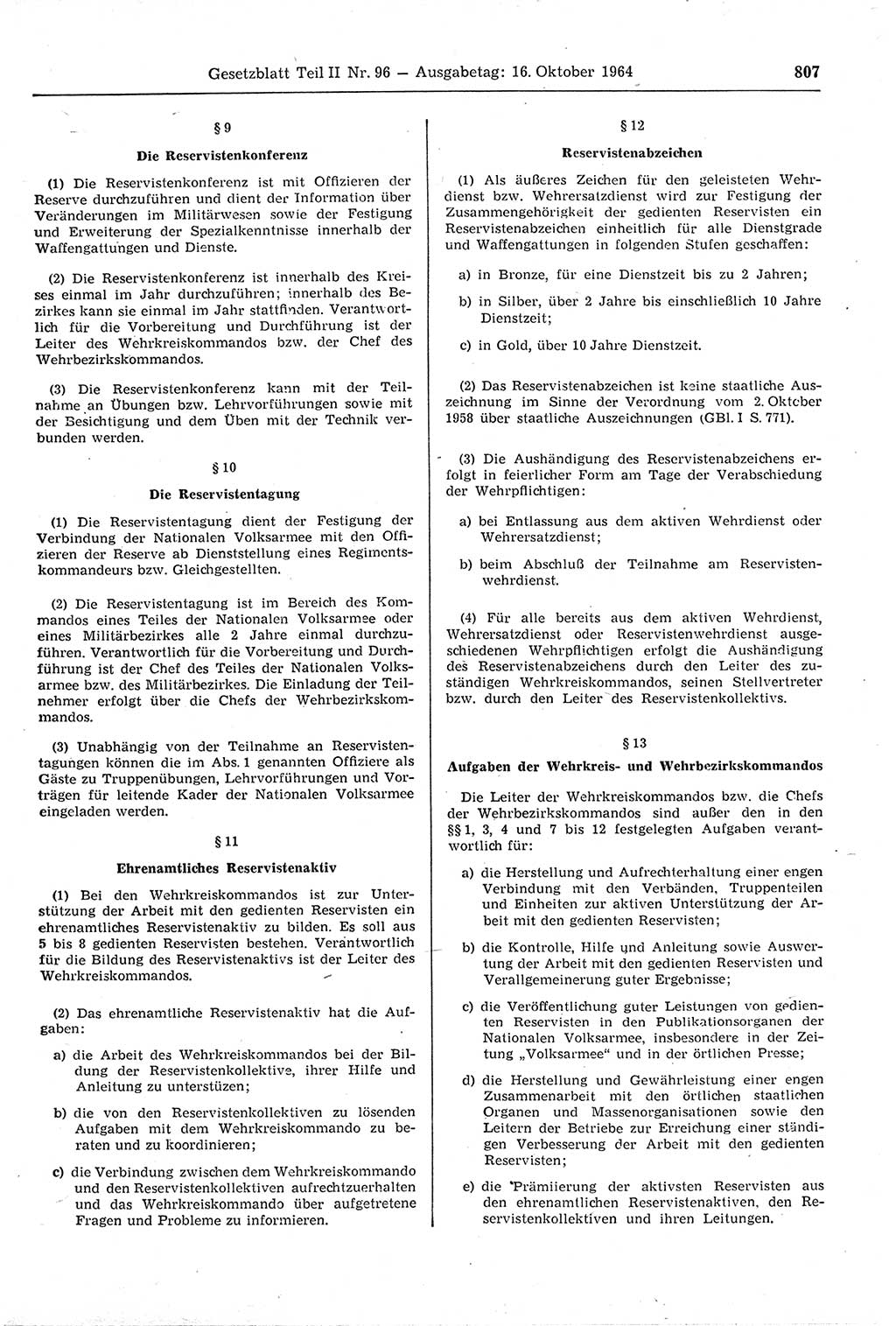Gesetzblatt (GBl.) der Deutschen Demokratischen Republik (DDR) Teil ⅠⅠ 1964, Seite 807 (GBl. DDR ⅠⅠ 1964, S. 807)