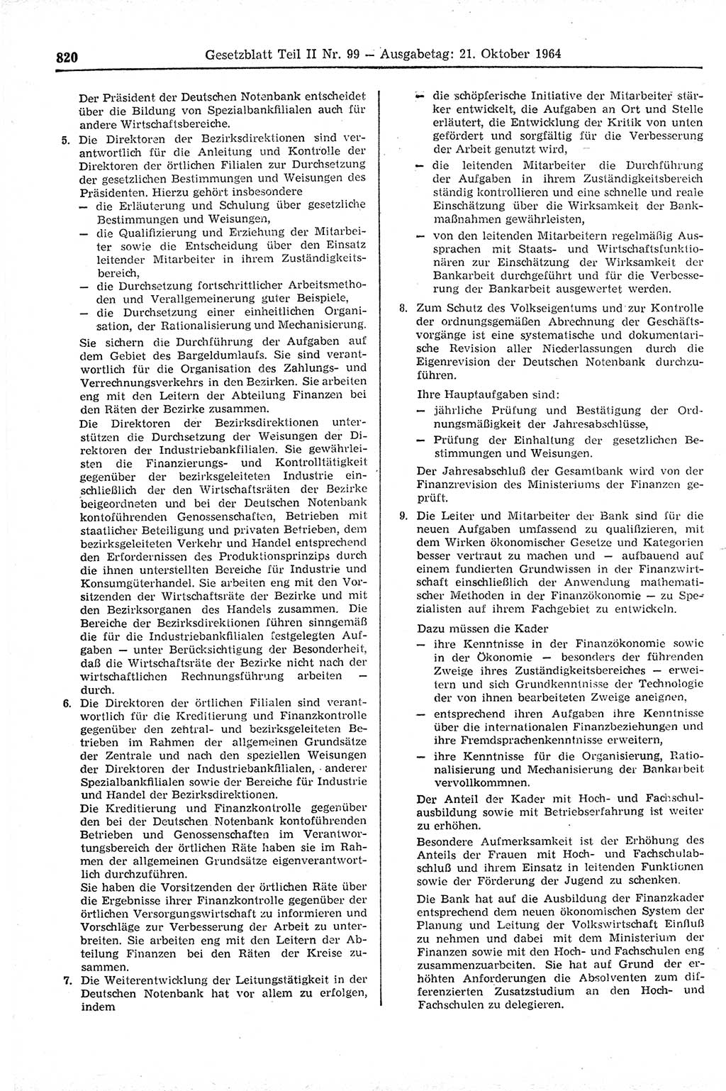 Gesetzblatt (GBl.) der Deutschen Demokratischen Republik (DDR) Teil ⅠⅠ 1964, Seite 820 (GBl. DDR ⅠⅠ 1964, S. 820)