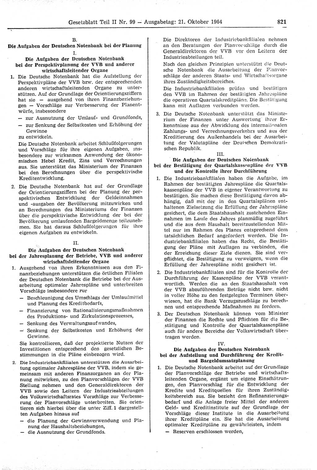 Gesetzblatt (GBl.) der Deutschen Demokratischen Republik (DDR) Teil ⅠⅠ 1964, Seite 821 (GBl. DDR ⅠⅠ 1964, S. 821)