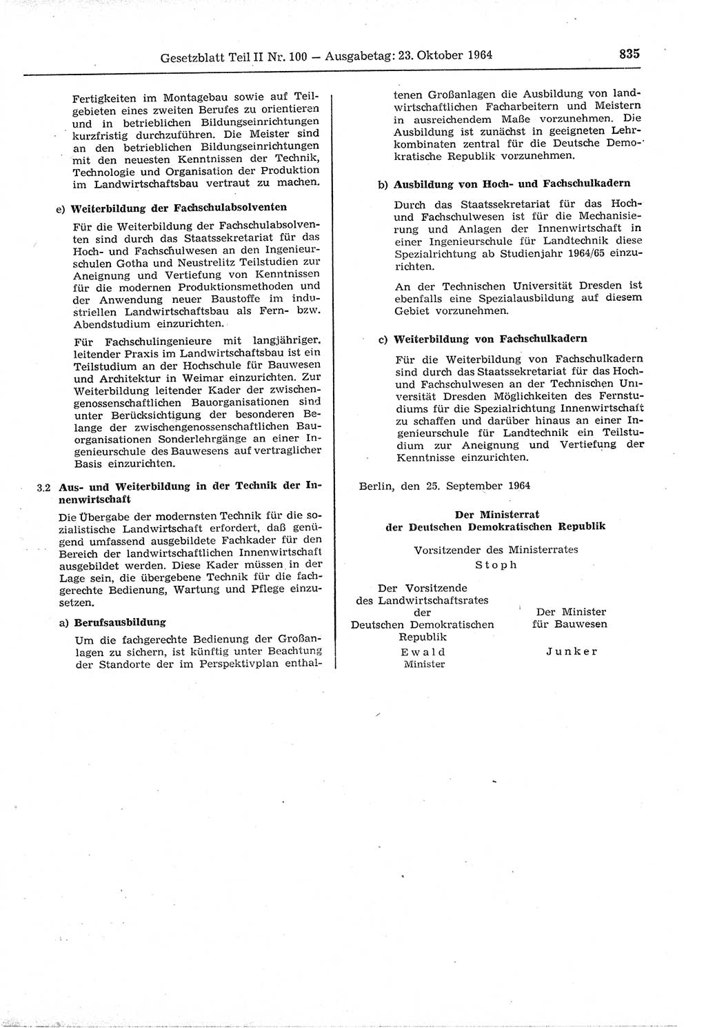 Gesetzblatt (GBl.) der Deutschen Demokratischen Republik (DDR) Teil ⅠⅠ 1964, Seite 835 (GBl. DDR ⅠⅠ 1964, S. 835)