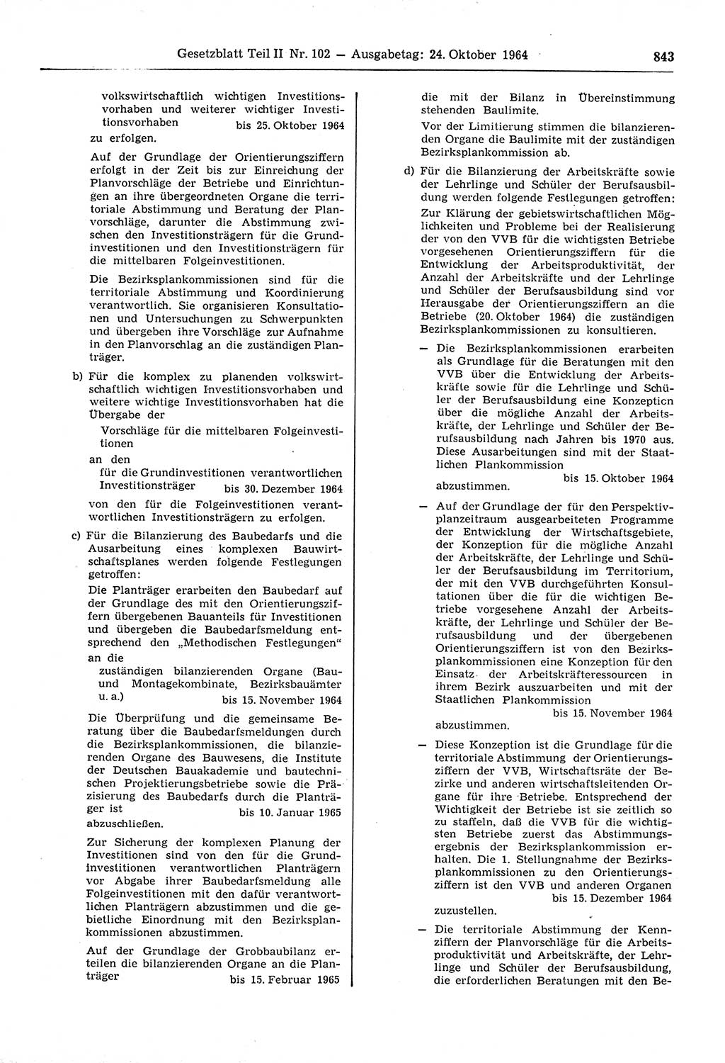 Gesetzblatt (GBl.) der Deutschen Demokratischen Republik (DDR) Teil ⅠⅠ 1964, Seite 843 (GBl. DDR ⅠⅠ 1964, S. 843)