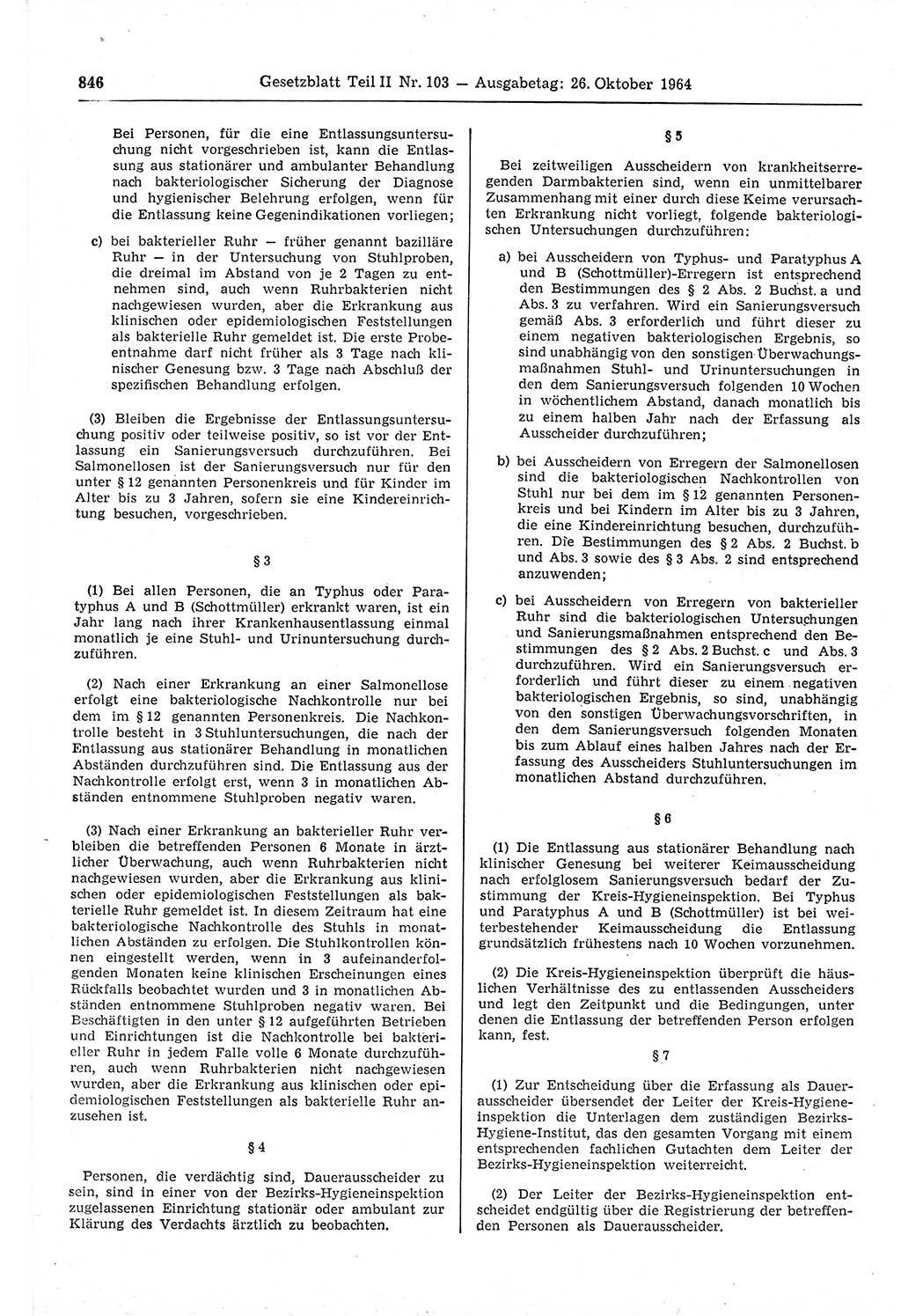 Gesetzblatt (GBl.) der Deutschen Demokratischen Republik (DDR) Teil ⅠⅠ 1964, Seite 846 (GBl. DDR ⅠⅠ 1964, S. 846)