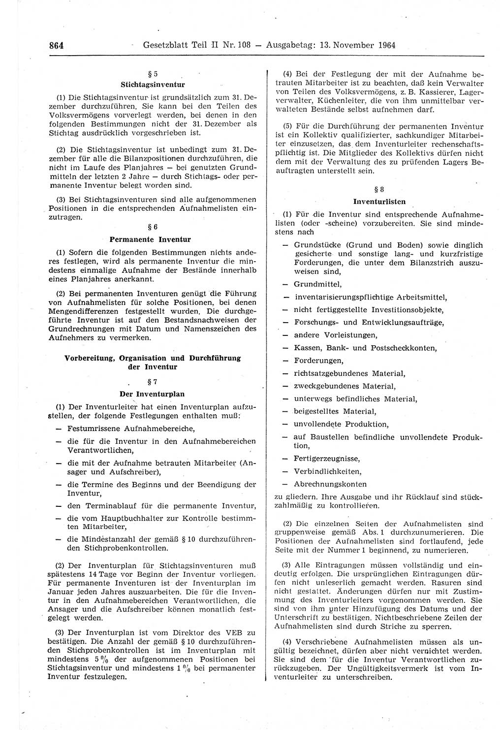 Gesetzblatt (GBl.) der Deutschen Demokratischen Republik (DDR) Teil ⅠⅠ 1964, Seite 864 (GBl. DDR ⅠⅠ 1964, S. 864)
