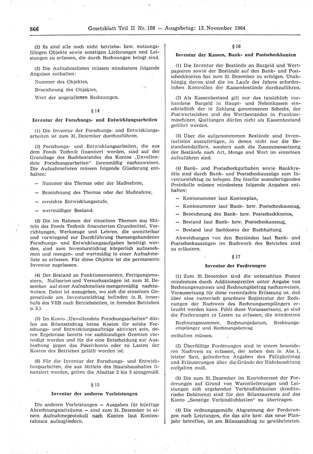 Gesetzblatt (GBl.) der Deutschen Demokratischen Republik (DDR) Teil ⅠⅠ 1964, Seite 866 (GBl. DDR ⅠⅠ 1964, S. 866)