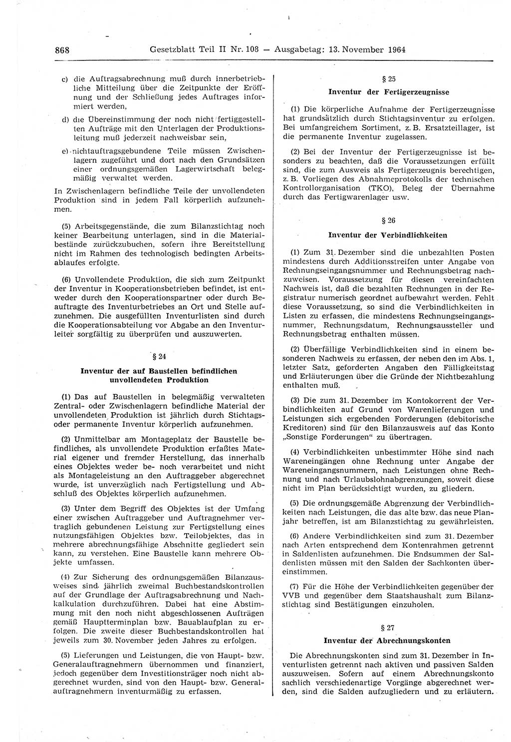 Gesetzblatt (GBl.) der Deutschen Demokratischen Republik (DDR) Teil ⅠⅠ 1964, Seite 868 (GBl. DDR ⅠⅠ 1964, S. 868)