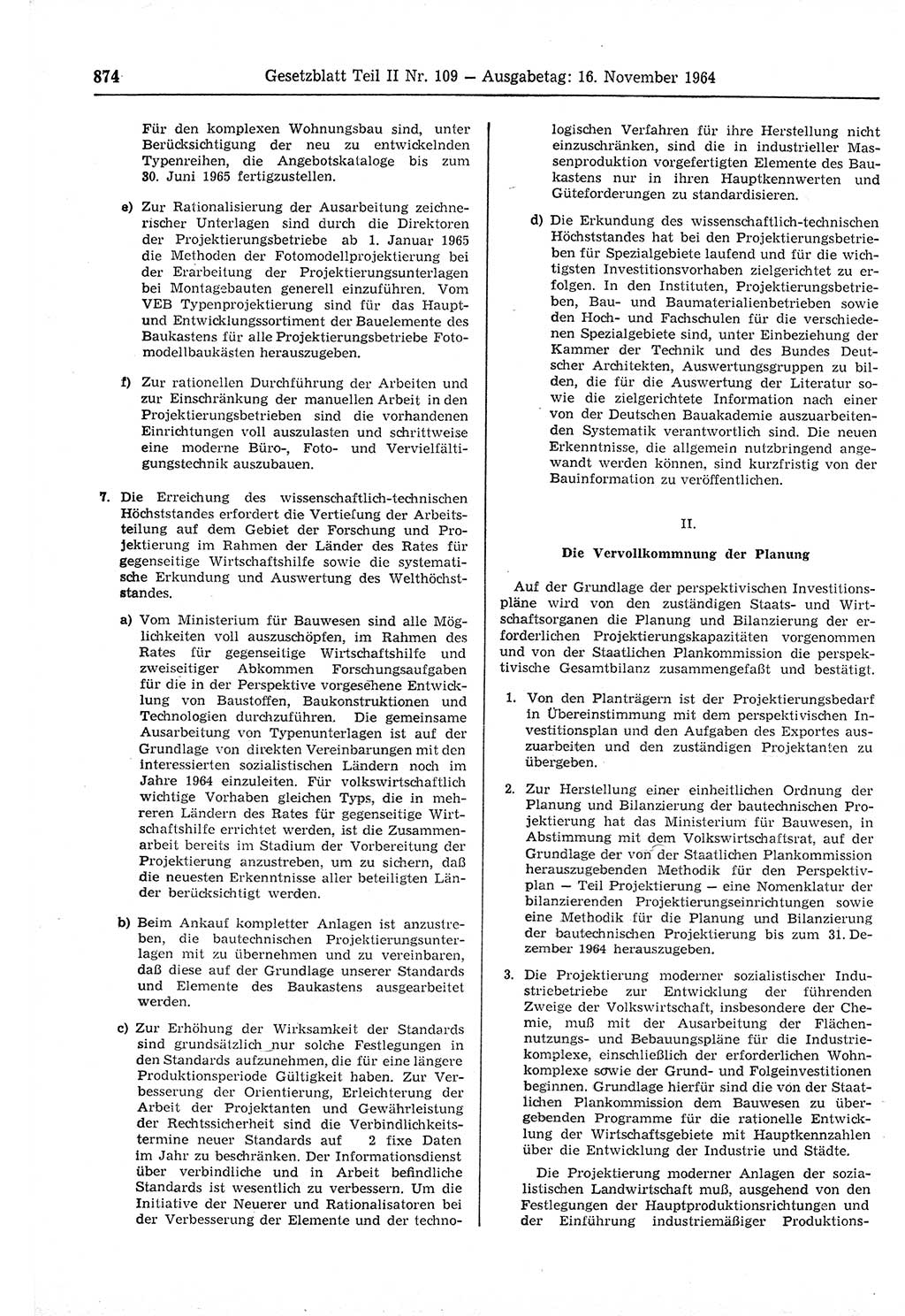 Gesetzblatt (GBl.) der Deutschen Demokratischen Republik (DDR) Teil ⅠⅠ 1964, Seite 874 (GBl. DDR ⅠⅠ 1964, S. 874)