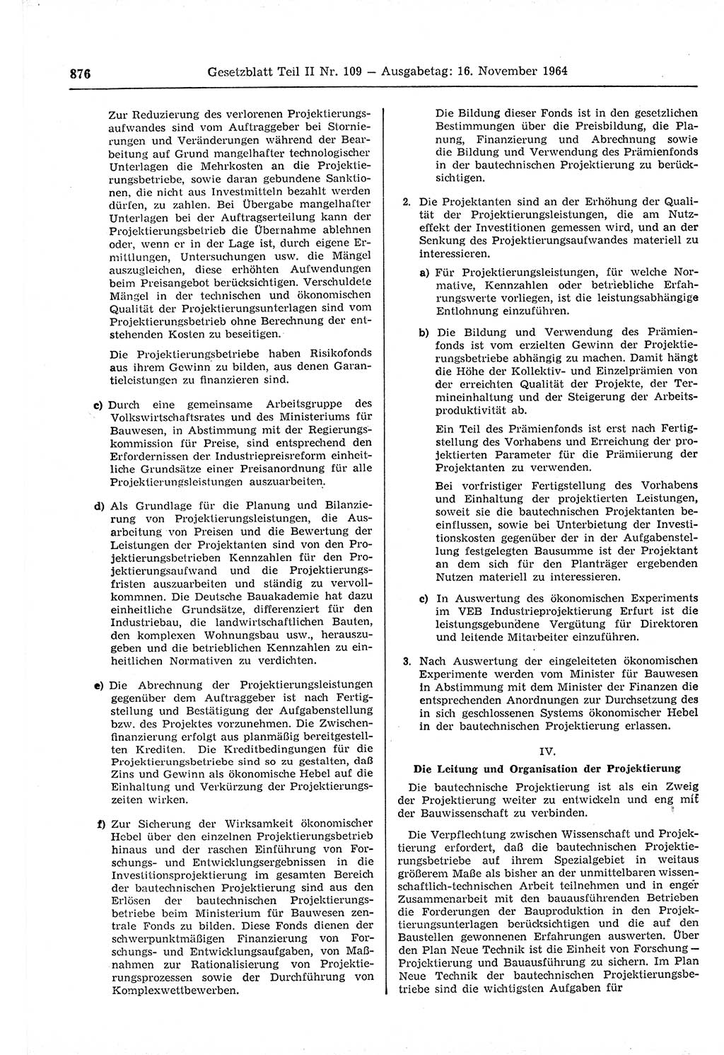 Gesetzblatt (GBl.) der Deutschen Demokratischen Republik (DDR) Teil ⅠⅠ 1964, Seite 876 (GBl. DDR ⅠⅠ 1964, S. 876)