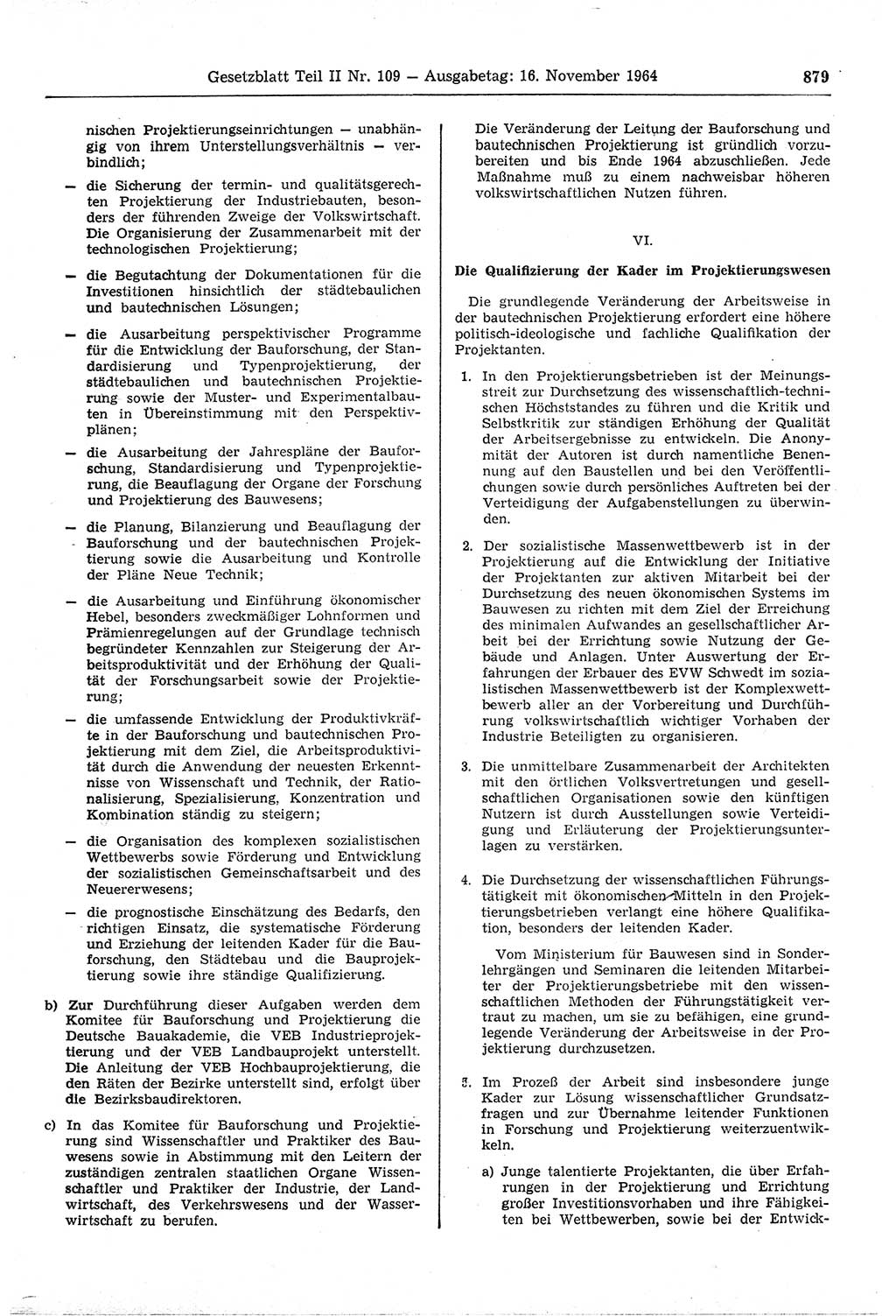 Gesetzblatt (GBl.) der Deutschen Demokratischen Republik (DDR) Teil ⅠⅠ 1964, Seite 879 (GBl. DDR ⅠⅠ 1964, S. 879)