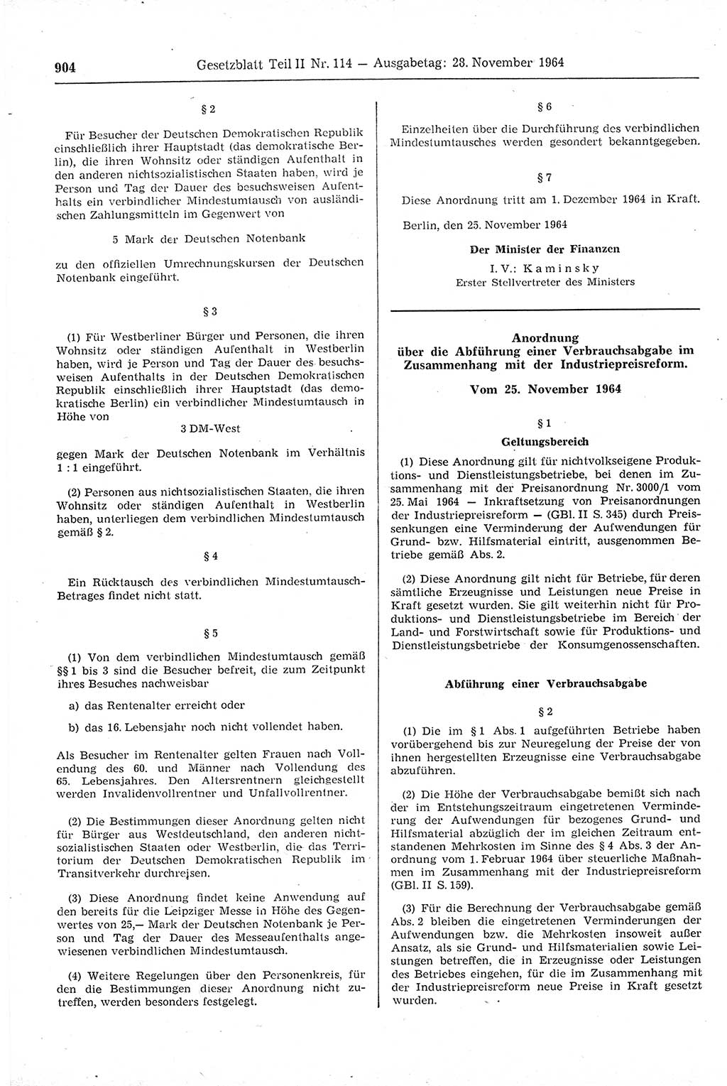 Gesetzblatt (GBl.) der Deutschen Demokratischen Republik (DDR) Teil ⅠⅠ 1964, Seite 904 (GBl. DDR ⅠⅠ 1964, S. 904)