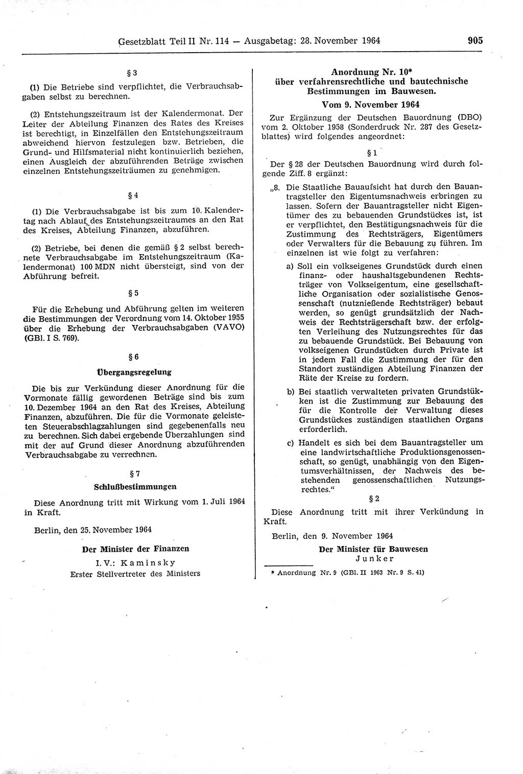 Gesetzblatt (GBl.) der Deutschen Demokratischen Republik (DDR) Teil ⅠⅠ 1964, Seite 905 (GBl. DDR ⅠⅠ 1964, S. 905)