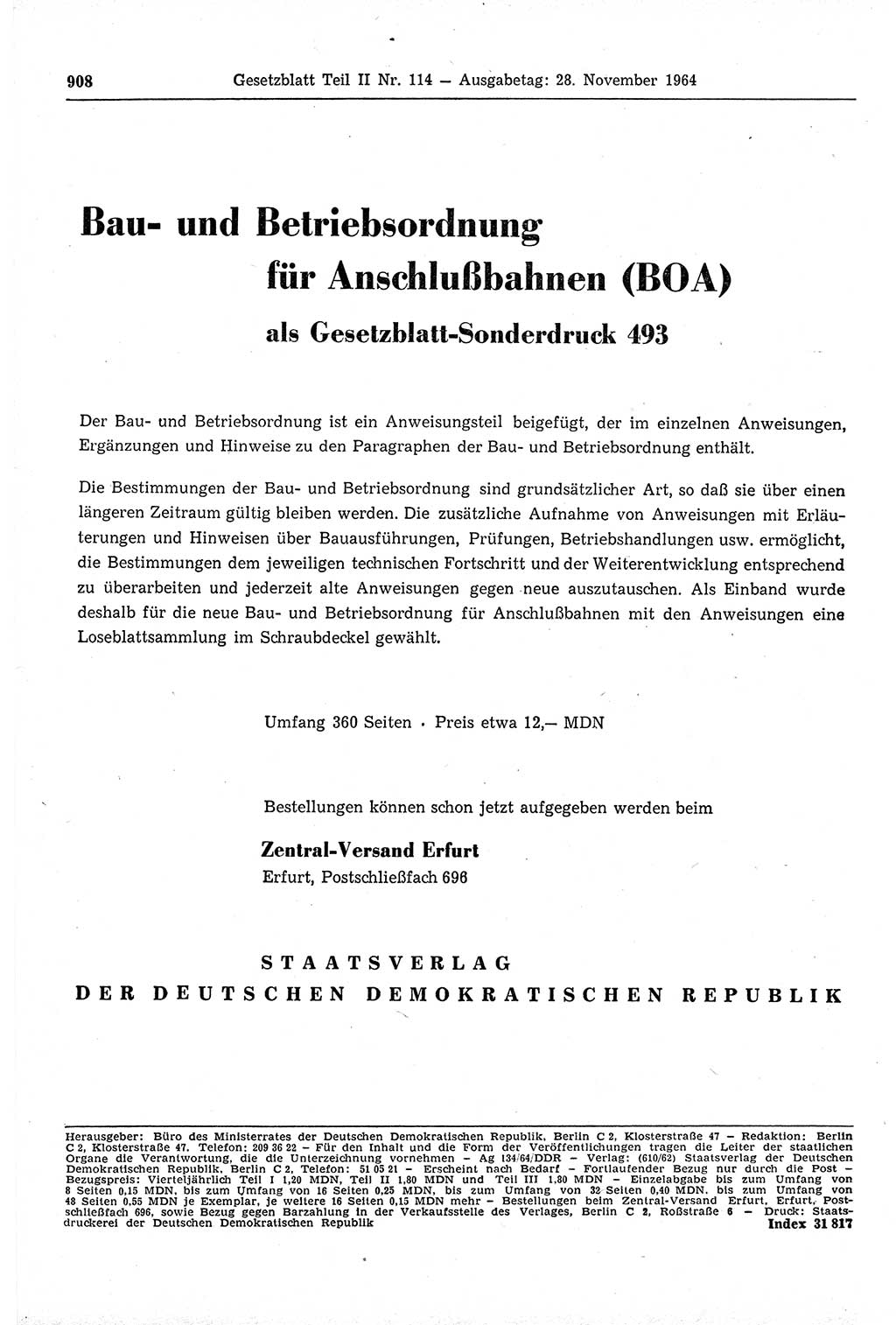 Gesetzblatt (GBl.) der Deutschen Demokratischen Republik (DDR) Teil ⅠⅠ 1964, Seite 908 (GBl. DDR ⅠⅠ 1964, S. 908)