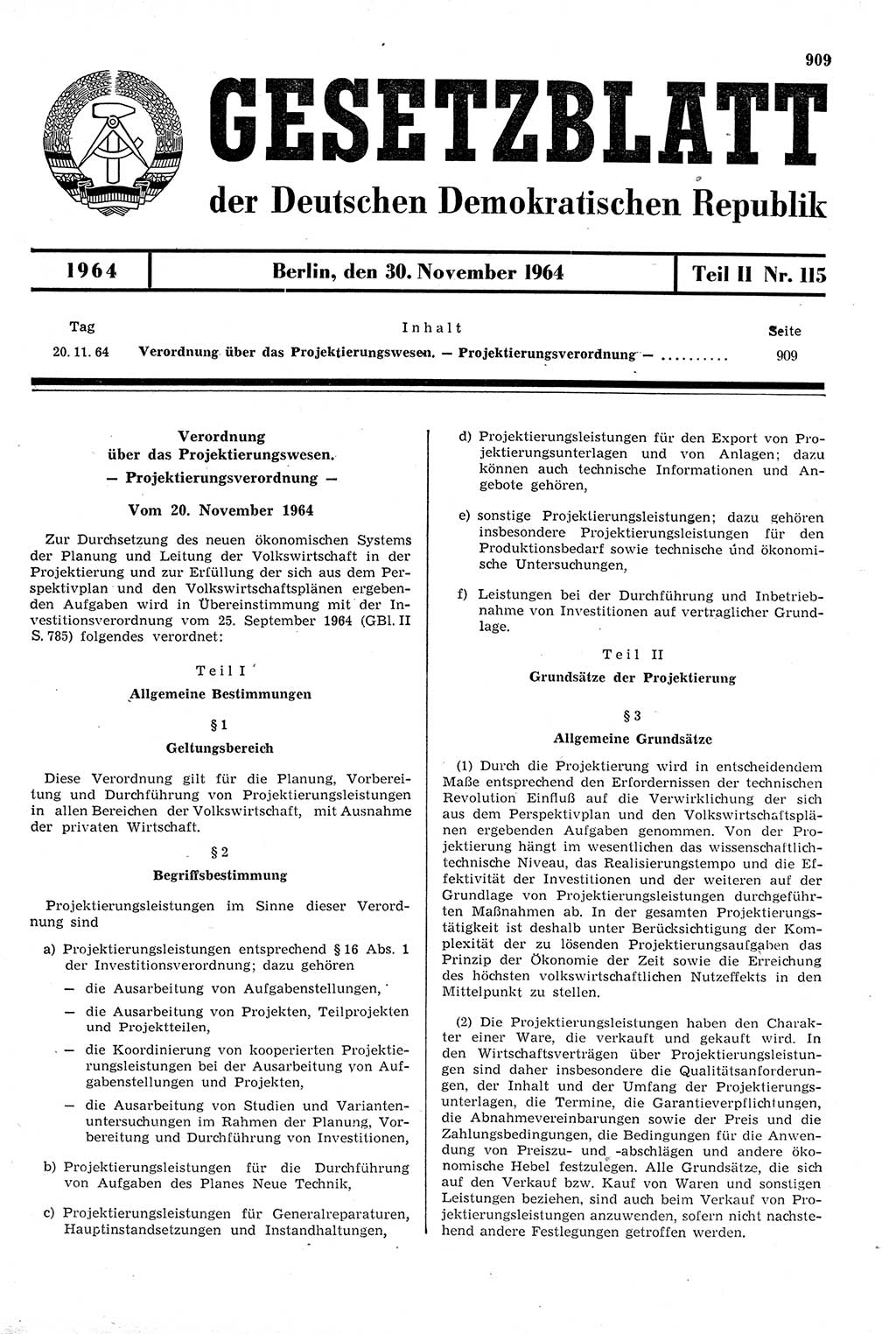 Gesetzblatt (GBl.) der Deutschen Demokratischen Republik (DDR) Teil ⅠⅠ 1964, Seite 909 (GBl. DDR ⅠⅠ 1964, S. 909)