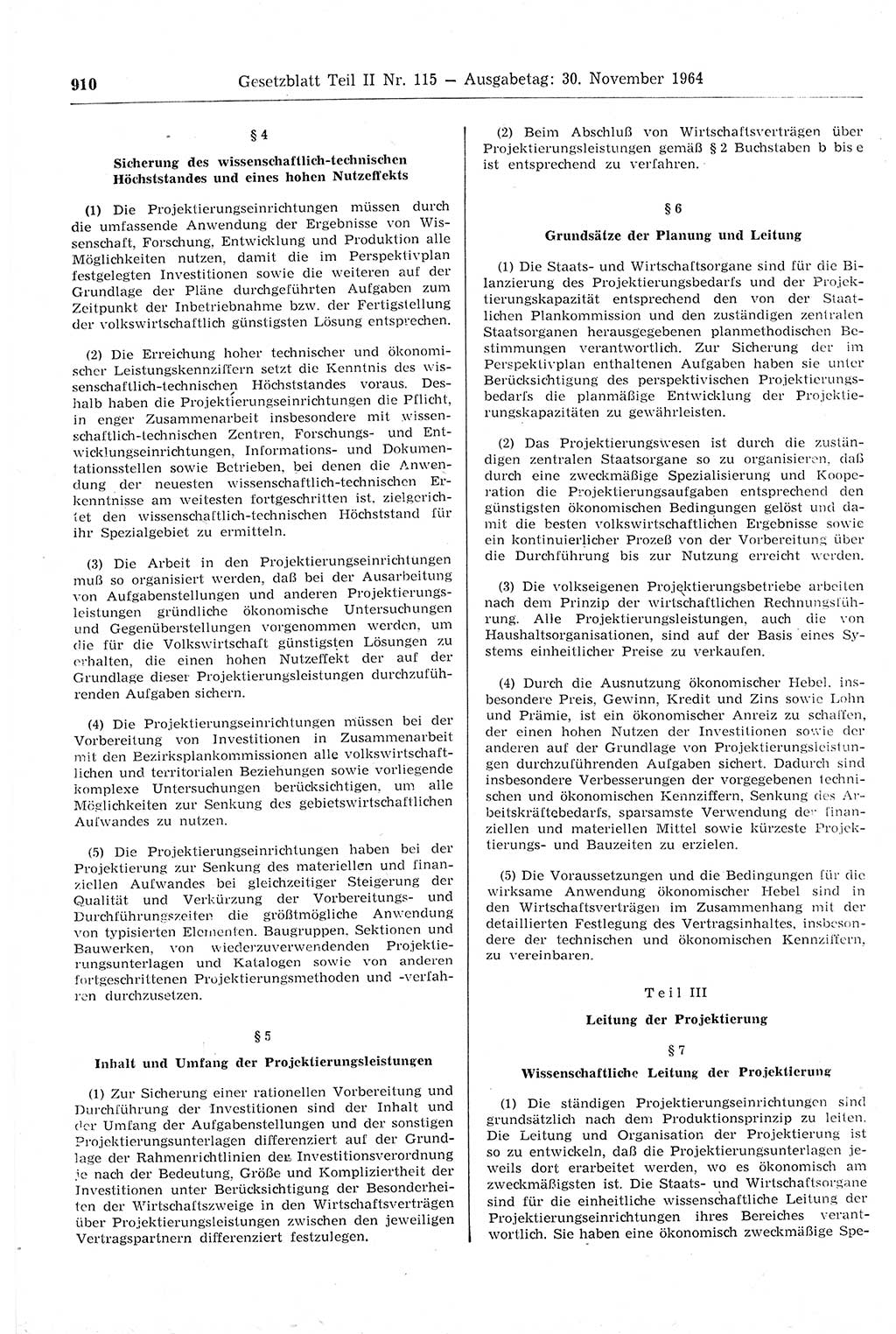 Gesetzblatt (GBl.) der Deutschen Demokratischen Republik (DDR) Teil ⅠⅠ 1964, Seite 910 (GBl. DDR ⅠⅠ 1964, S. 910)