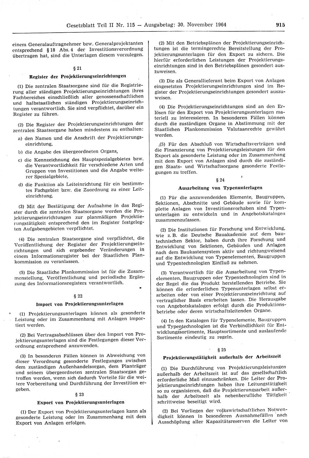 Gesetzblatt (GBl.) der Deutschen Demokratischen Republik (DDR) Teil ⅠⅠ 1964, Seite 915 (GBl. DDR ⅠⅠ 1964, S. 915)