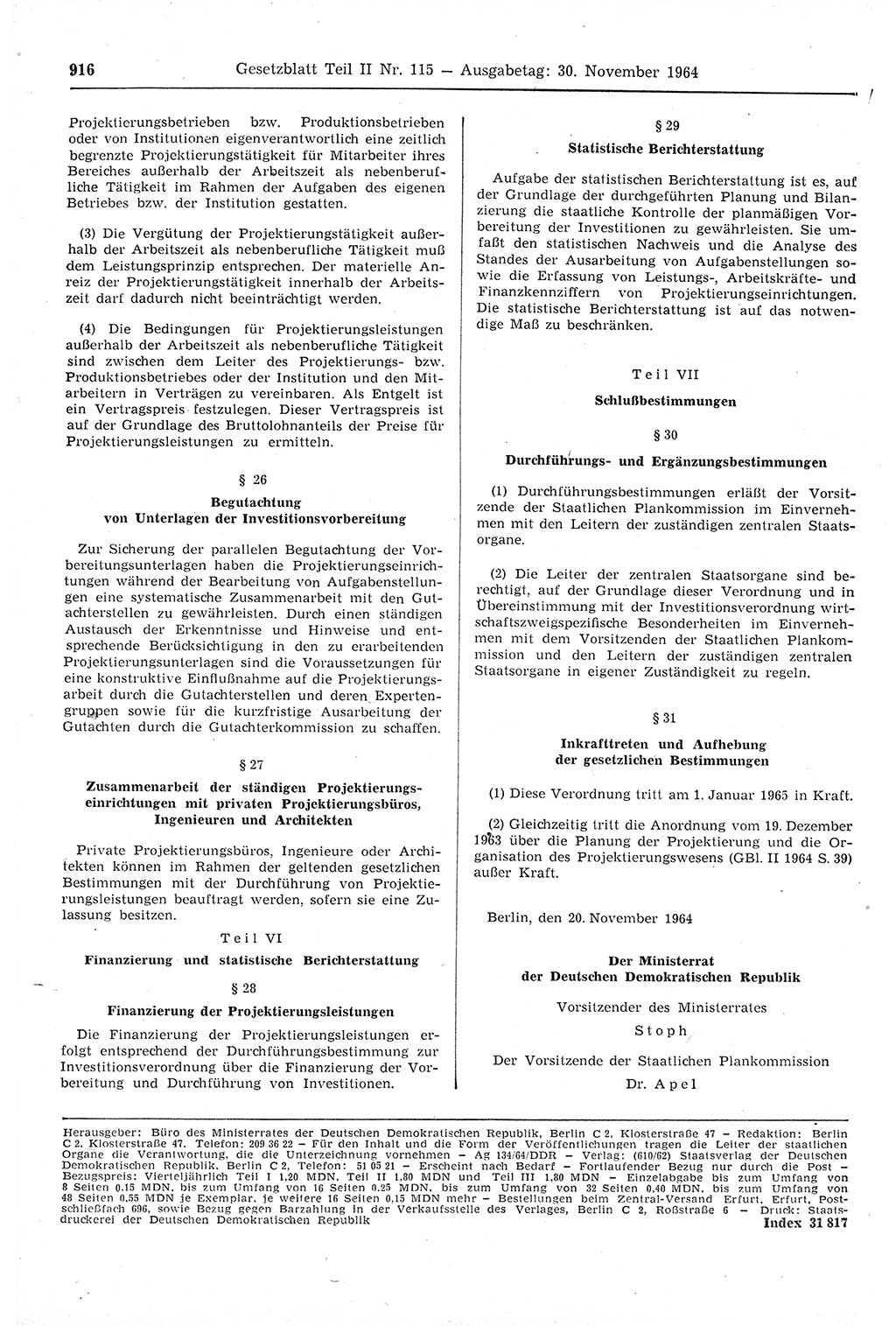 Gesetzblatt (GBl.) der Deutschen Demokratischen Republik (DDR) Teil ⅠⅠ 1964, Seite 916 (GBl. DDR ⅠⅠ 1964, S. 916)