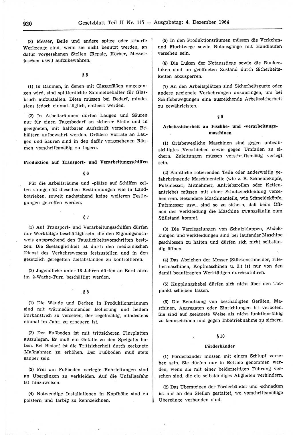 Gesetzblatt (GBl.) der Deutschen Demokratischen Republik (DDR) Teil ⅠⅠ 1964, Seite 920 (GBl. DDR ⅠⅠ 1964, S. 920)
