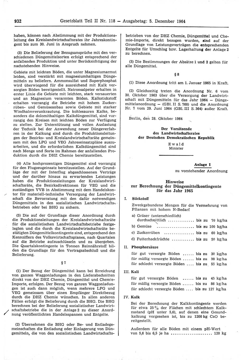 Gesetzblatt (GBl.) der Deutschen Demokratischen Republik (DDR) Teil ⅠⅠ 1964, Seite 932 (GBl. DDR ⅠⅠ 1964, S. 932)