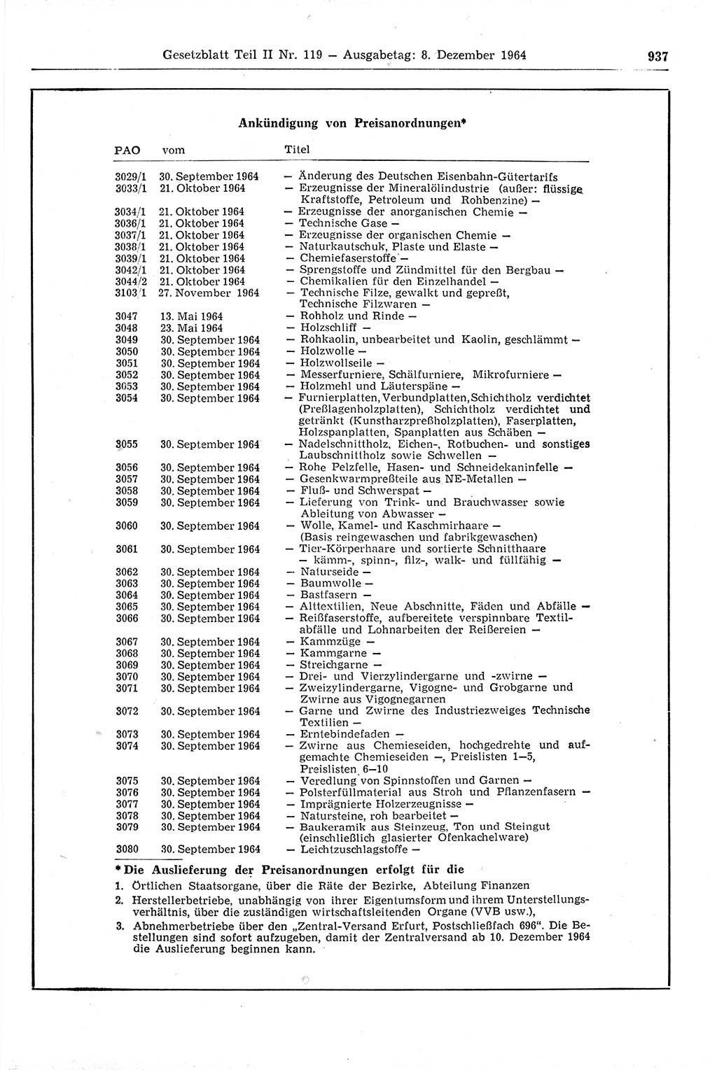 Gesetzblatt (GBl.) der Deutschen Demokratischen Republik (DDR) Teil ⅠⅠ 1964, Seite 937 (GBl. DDR ⅠⅠ 1964, S. 937)