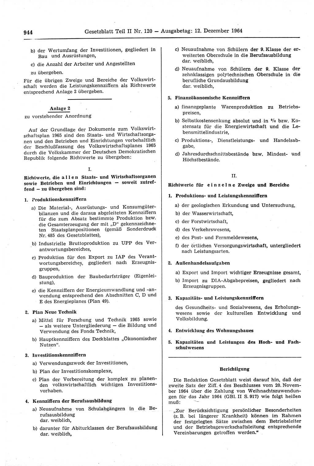 Gesetzblatt (GBl.) der Deutschen Demokratischen Republik (DDR) Teil ⅠⅠ 1964, Seite 944 (GBl. DDR ⅠⅠ 1964, S. 944)