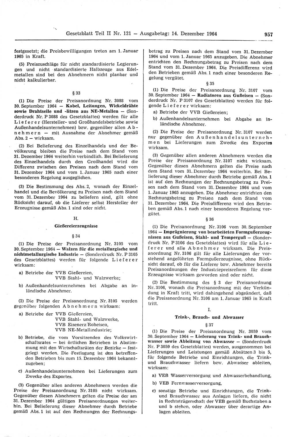 Gesetzblatt (GBl.) der Deutschen Demokratischen Republik (DDR) Teil ⅠⅠ 1964, Seite 957 (GBl. DDR ⅠⅠ 1964, S. 957)