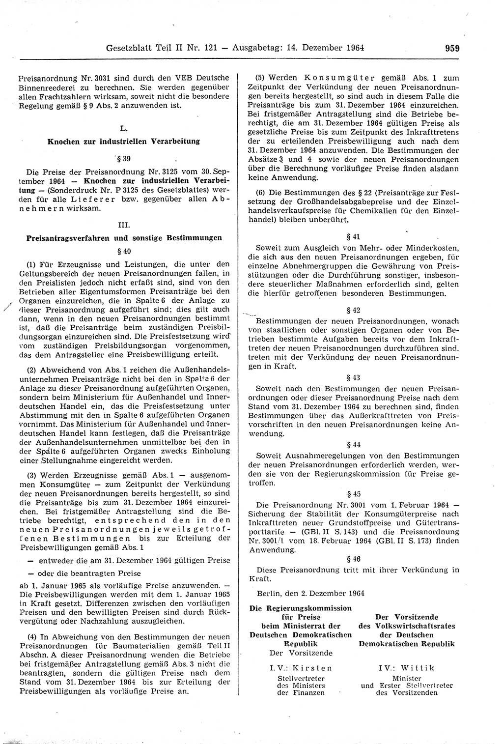 Gesetzblatt (GBl.) der Deutschen Demokratischen Republik (DDR) Teil ⅠⅠ 1964, Seite 959 (GBl. DDR ⅠⅠ 1964, S. 959)