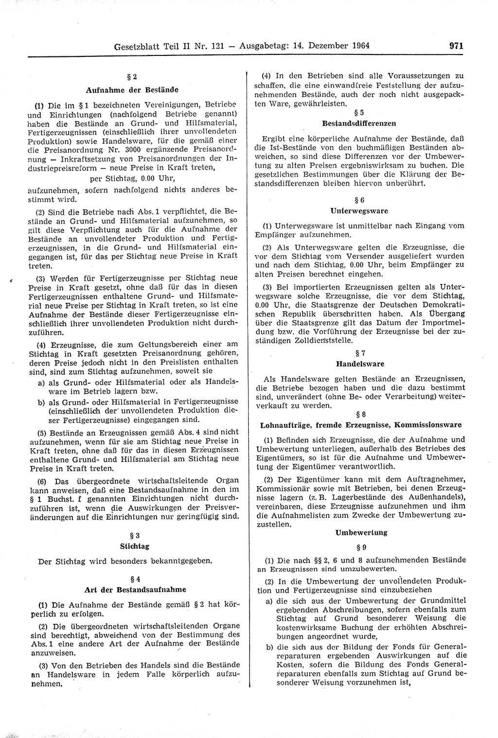 Gesetzblatt (GBl.) der Deutschen Demokratischen Republik (DDR) Teil ⅠⅠ 1964, Seite 971 (GBl. DDR ⅠⅠ 1964, S. 971)