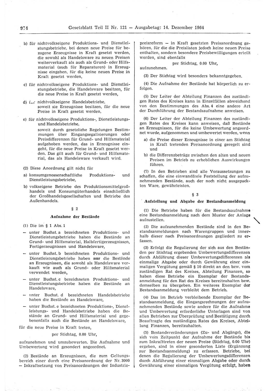Gesetzblatt (GBl.) der Deutschen Demokratischen Republik (DDR) Teil ⅠⅠ 1964, Seite 974 (GBl. DDR ⅠⅠ 1964, S. 974)