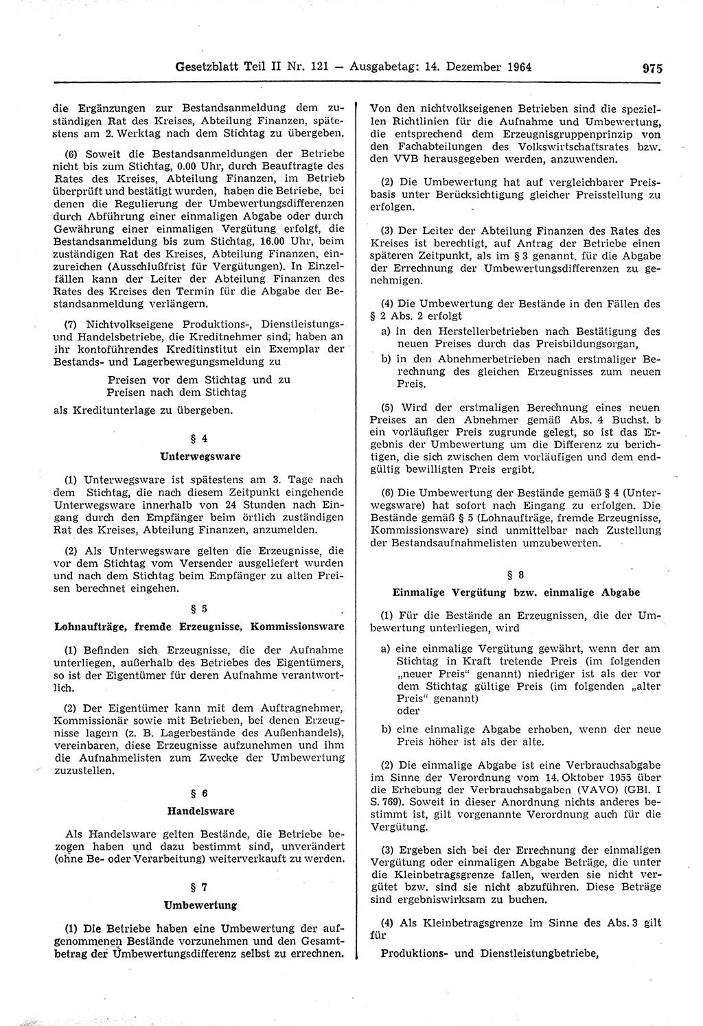 Gesetzblatt (GBl.) der Deutschen Demokratischen Republik (DDR) Teil ⅠⅠ 1964, Seite 975 (GBl. DDR ⅠⅠ 1964, S. 975)