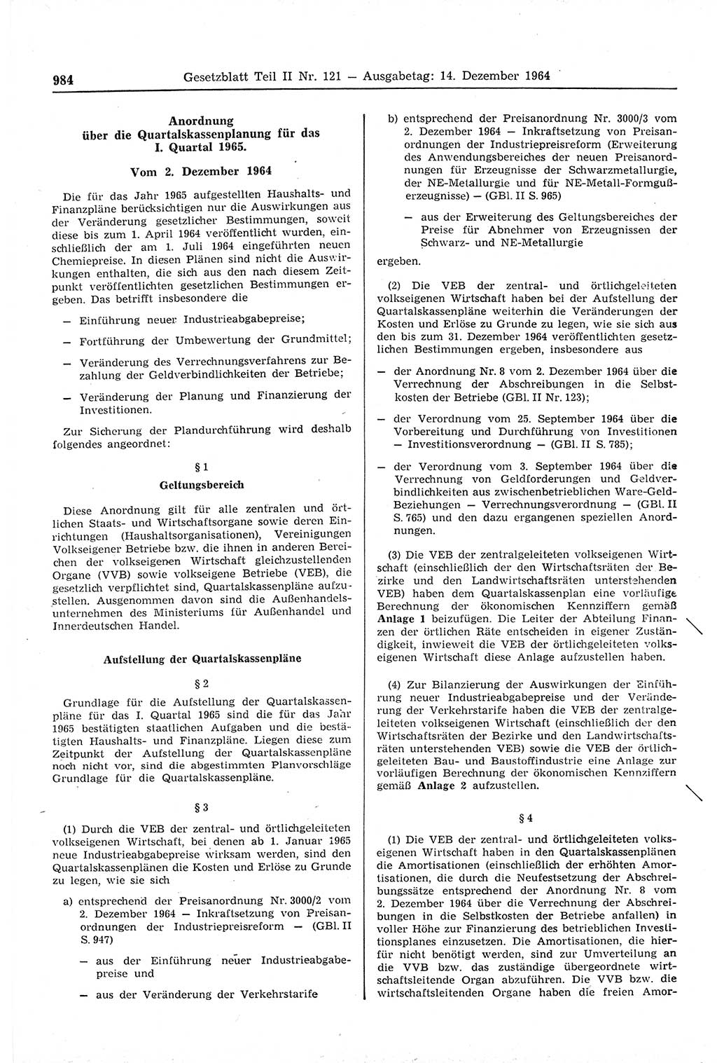 Gesetzblatt (GBl.) der Deutschen Demokratischen Republik (DDR) Teil ⅠⅠ 1964, Seite 984 (GBl. DDR ⅠⅠ 1964, S. 984)