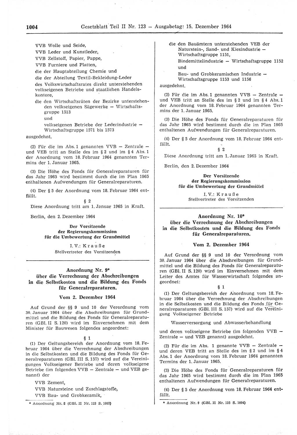 Gesetzblatt (GBl.) der Deutschen Demokratischen Republik (DDR) Teil ⅠⅠ 1964, Seite 1004 (GBl. DDR ⅠⅠ 1964, S. 1004)