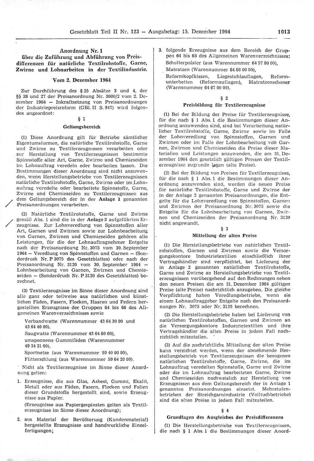 Gesetzblatt (GBl.) der Deutschen Demokratischen Republik (DDR) Teil ⅠⅠ 1964, Seite 1013 (GBl. DDR ⅠⅠ 1964, S. 1013)