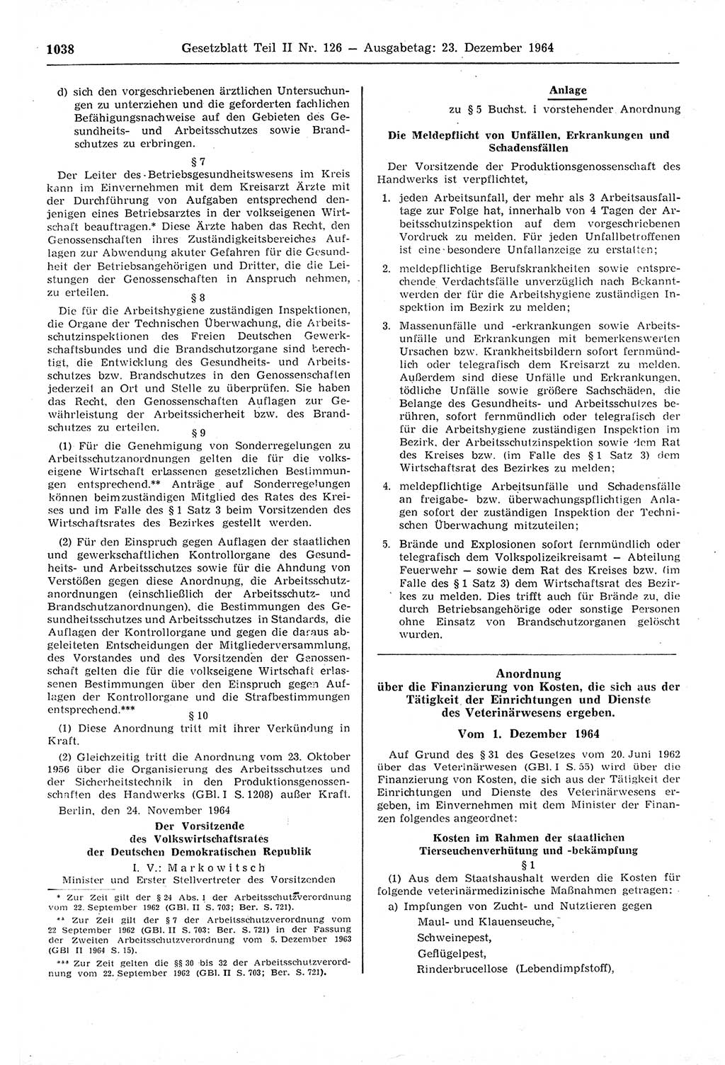 Gesetzblatt (GBl.) der Deutschen Demokratischen Republik (DDR) Teil ⅠⅠ 1964, Seite 1038 (GBl. DDR ⅠⅠ 1964, S. 1038)