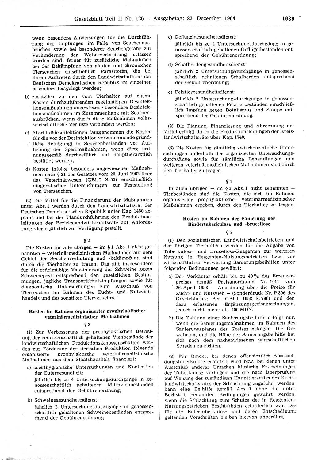 Gesetzblatt (GBl.) der Deutschen Demokratischen Republik (DDR) Teil ⅠⅠ 1964, Seite 1039 (GBl. DDR ⅠⅠ 1964, S. 1039)