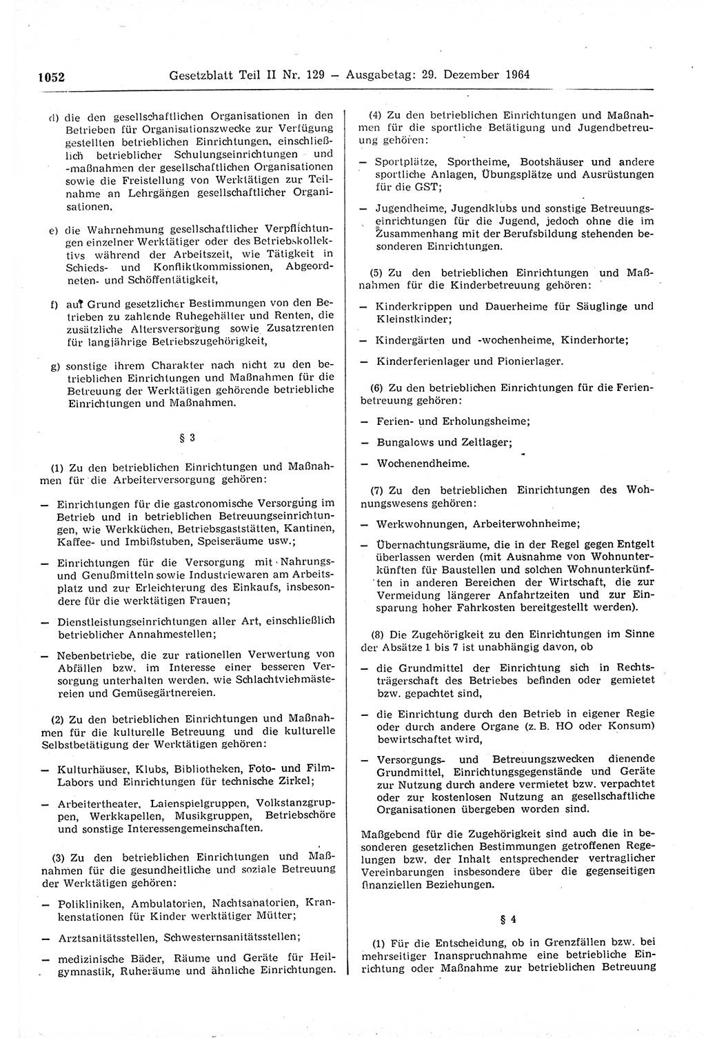 Gesetzblatt (GBl.) der Deutschen Demokratischen Republik (DDR) Teil ⅠⅠ 1964, Seite 1052 (GBl. DDR ⅠⅠ 1964, S. 1052)
