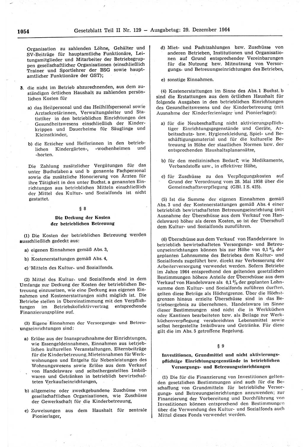 Gesetzblatt (GBl.) der Deutschen Demokratischen Republik (DDR) Teil ⅠⅠ 1964, Seite 1054 (GBl. DDR ⅠⅠ 1964, S. 1054)