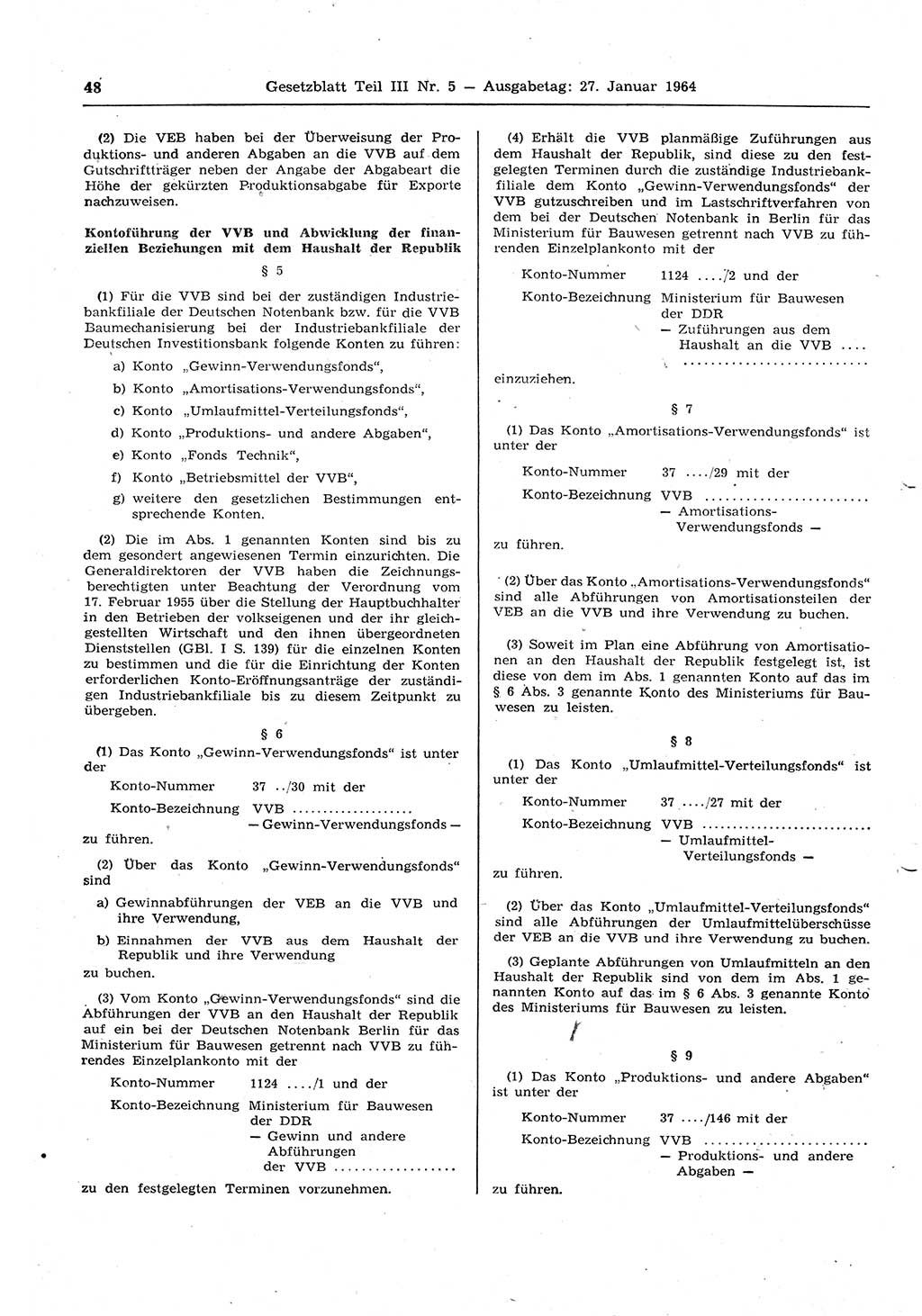 Gesetzblatt (GBl.) der Deutschen Demokratischen Republik (DDR) Teil ⅠⅠⅠ 1964, Seite 48 (GBl. DDR ⅠⅠⅠ 1964, S. 48)