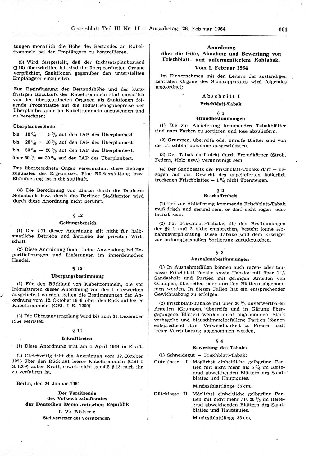 Gesetzblatt (GBl.) der Deutschen Demokratischen Republik (DDR) Teil ⅠⅠⅠ 1964, Seite 101 (GBl. DDR ⅠⅠⅠ 1964, S. 101)