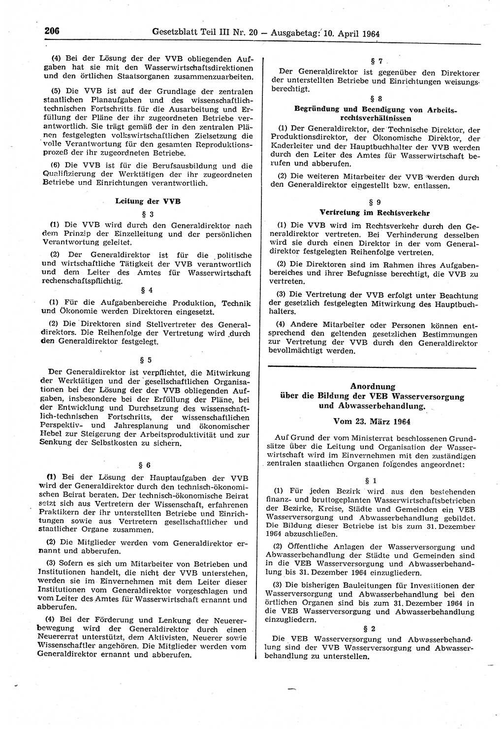 Gesetzblatt (GBl.) der Deutschen Demokratischen Republik (DDR) Teil ⅠⅠⅠ 1964, Seite 206 (GBl. DDR ⅠⅠⅠ 1964, S. 206)