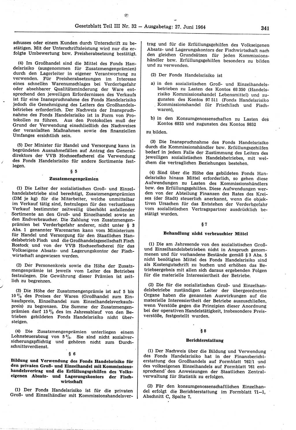 Gesetzblatt (GBl.) der Deutschen Demokratischen Republik (DDR) Teil ⅠⅠⅠ 1964, Seite 341 (GBl. DDR ⅠⅠⅠ 1964, S. 341)