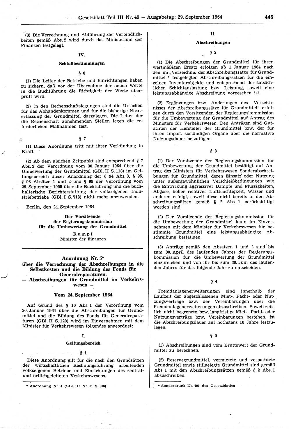 Gesetzblatt (GBl.) der Deutschen Demokratischen Republik (DDR) Teil ⅠⅠⅠ 1964, Seite 445 (GBl. DDR ⅠⅠⅠ 1964, S. 445)