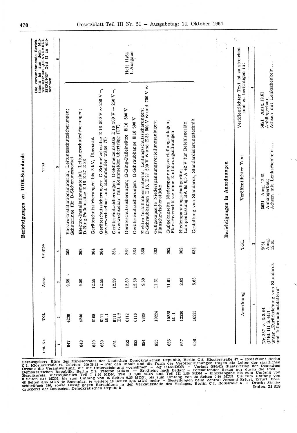 Gesetzblatt (GBl.) der Deutschen Demokratischen Republik (DDR) Teil ⅠⅠⅠ 1964, Seite 470 (GBl. DDR ⅠⅠⅠ 1964, S. 470)