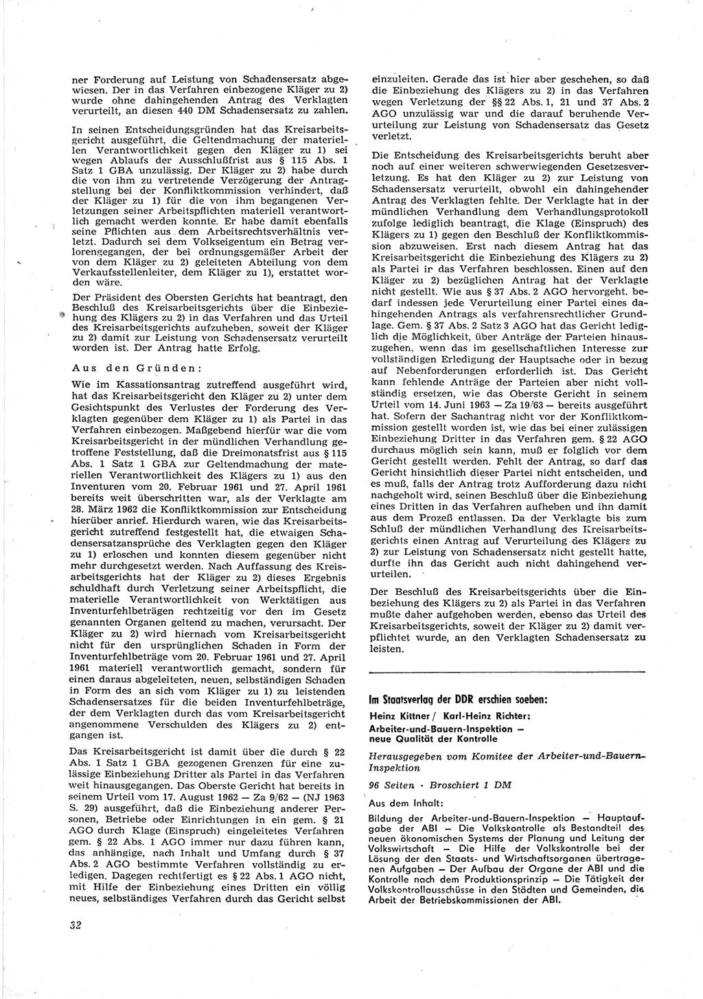 Neue Justiz (NJ), Zeitschrift für Recht und Rechtswissenschaft [Deutsche Demokratische Republik (DDR)], 18. Jahrgang 1964, Seite 32 (NJ DDR 1964, S. 32)