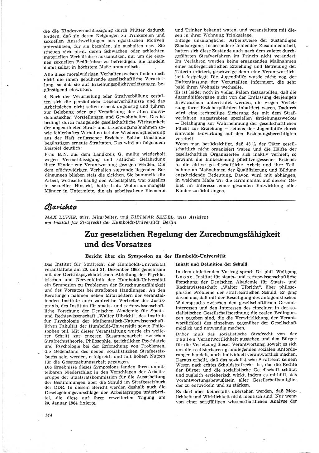 Neue Justiz (NJ), Zeitschrift für Recht und Rechtswissenschaft [Deutsche Demokratische Republik (DDR)], 18. Jahrgang 1964, Seite 144 (NJ DDR 1964, S. 144)