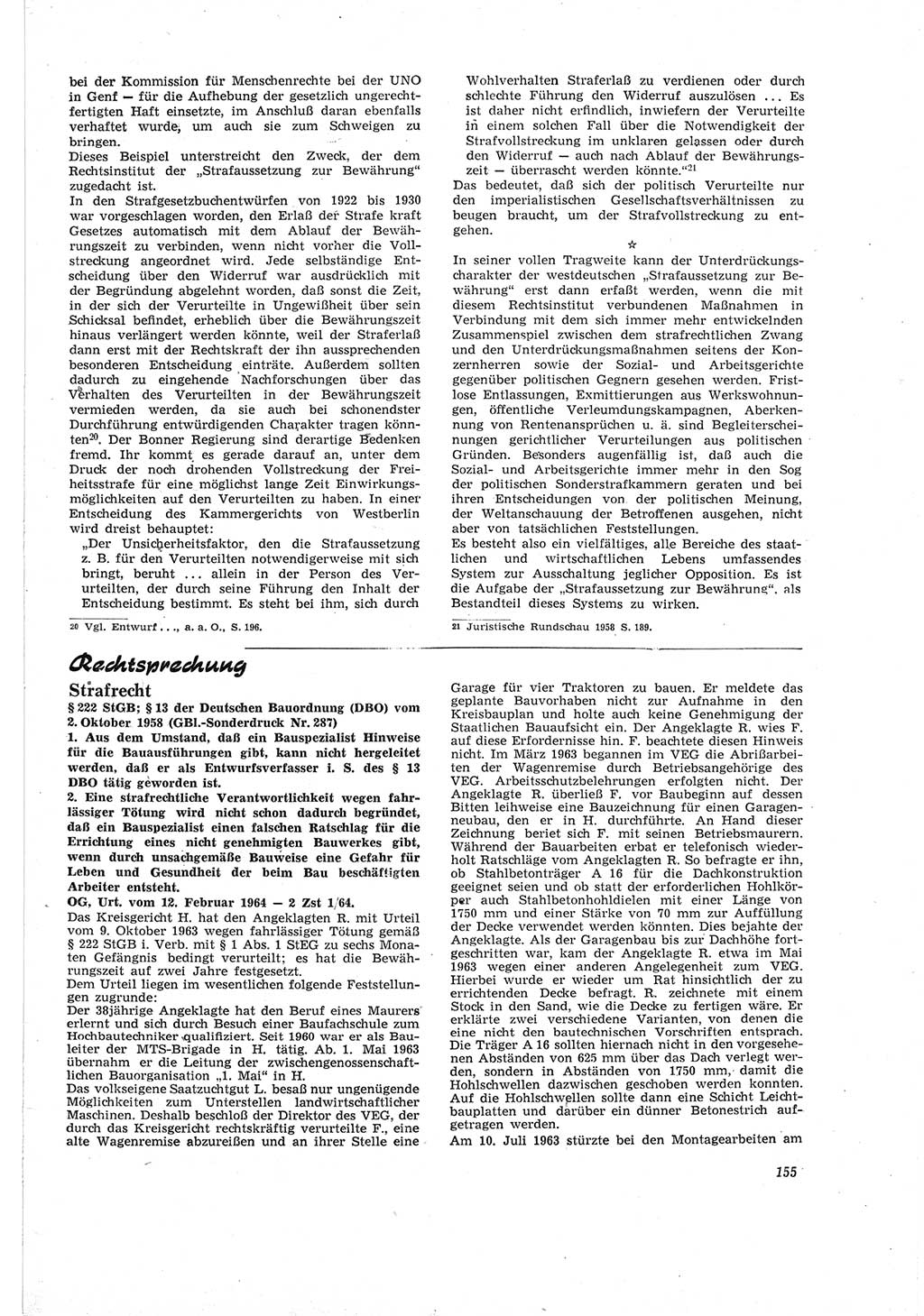 Neue Justiz (NJ), Zeitschrift für Recht und Rechtswissenschaft [Deutsche Demokratische Republik (DDR)], 18. Jahrgang 1964, Seite 155 (NJ DDR 1964, S. 155)