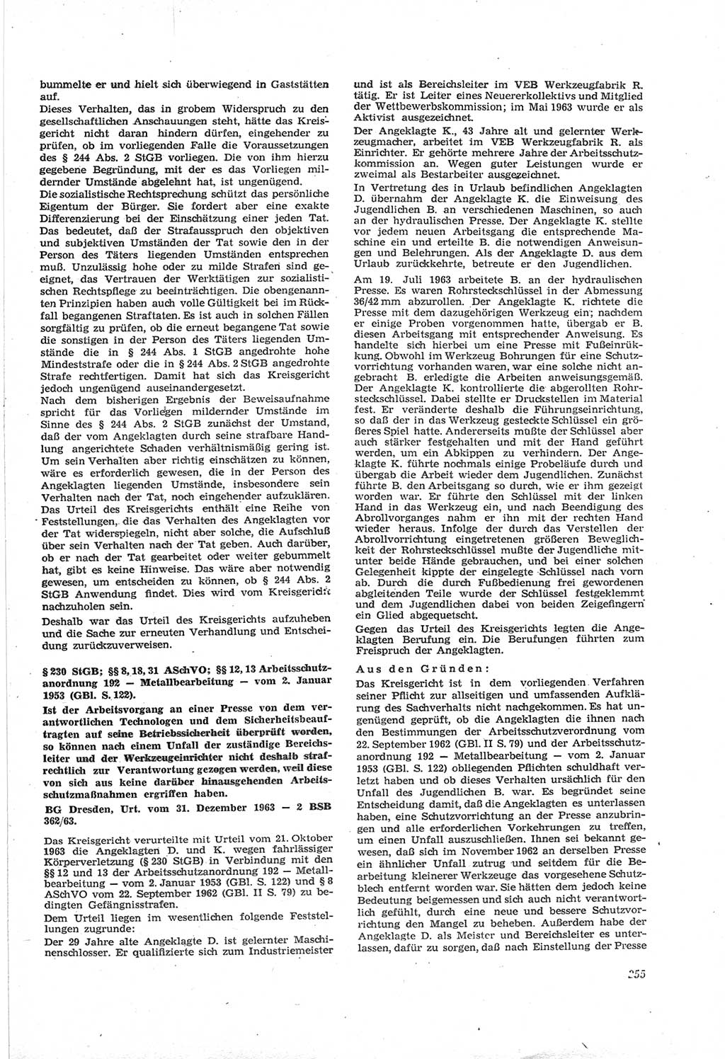 Neue Justiz (NJ), Zeitschrift für Recht und Rechtswissenschaft [Deutsche Demokratische Republik (DDR)], 18. Jahrgang 1964, Seite 255 (NJ DDR 1964, S. 255)