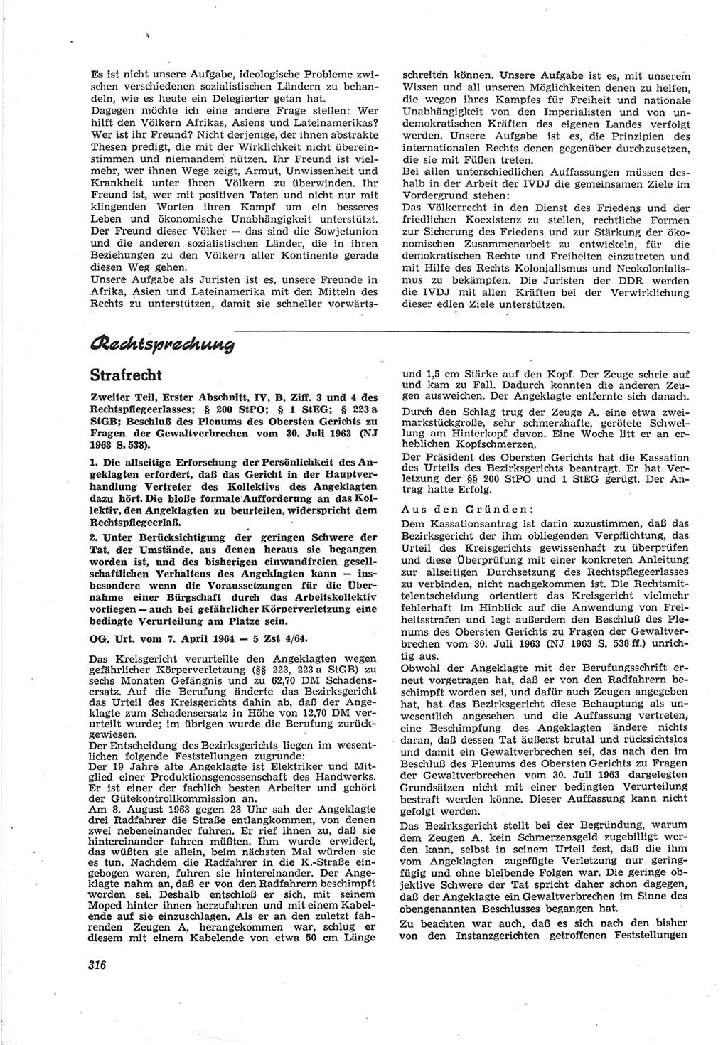 Neue Justiz (NJ), Zeitschrift für Recht und Rechtswissenschaft [Deutsche Demokratische Republik (DDR)], 18. Jahrgang 1964, Seite 316 (NJ DDR 1964, S. 316)