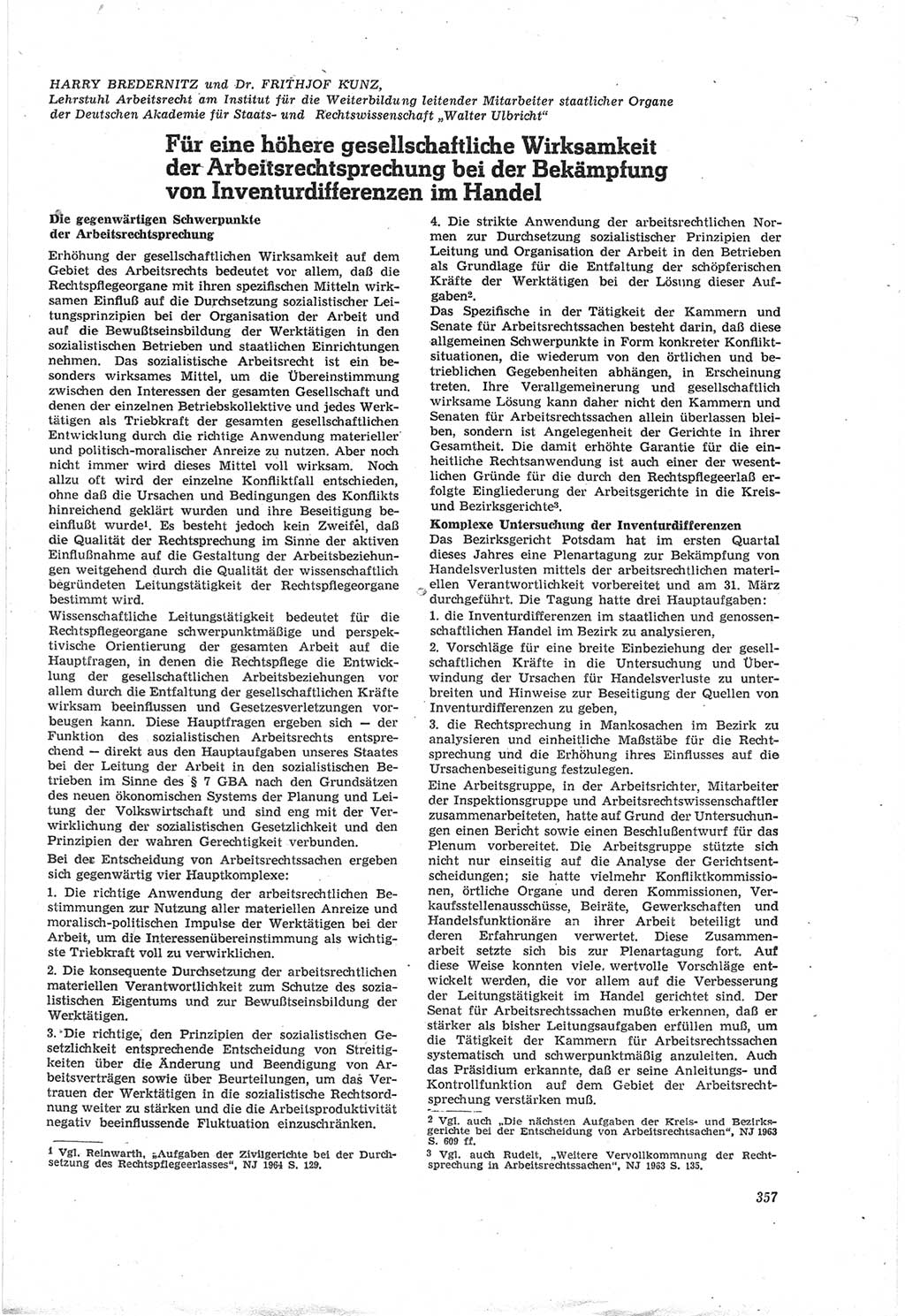 Neue Justiz (NJ), Zeitschrift für Recht und Rechtswissenschaft [Deutsche Demokratische Republik (DDR)], 18. Jahrgang 1964, Seite 357 (NJ DDR 1964, S. 357)