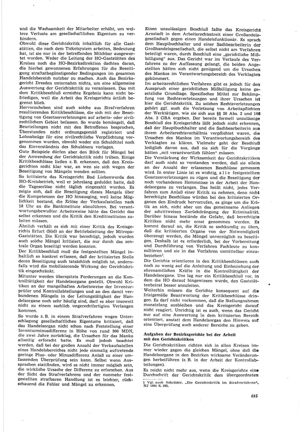 Neue Justiz (NJ), Zeitschrift für Recht und Rechtswissenschaft [Deutsche Demokratische Republik (DDR)], 18. Jahrgang 1964, Seite 685 (NJ DDR 1964, S. 685)