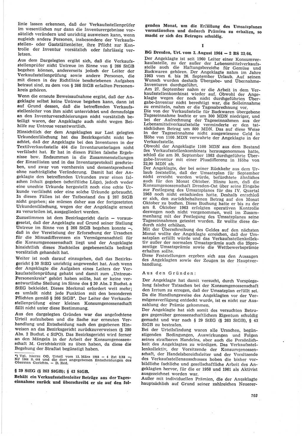 Neue Justiz (NJ), Zeitschrift für Recht und Rechtswissenschaft [Deutsche Demokratische Republik (DDR)], 18. Jahrgang 1964, Seite 703 (NJ DDR 1964, S. 703)