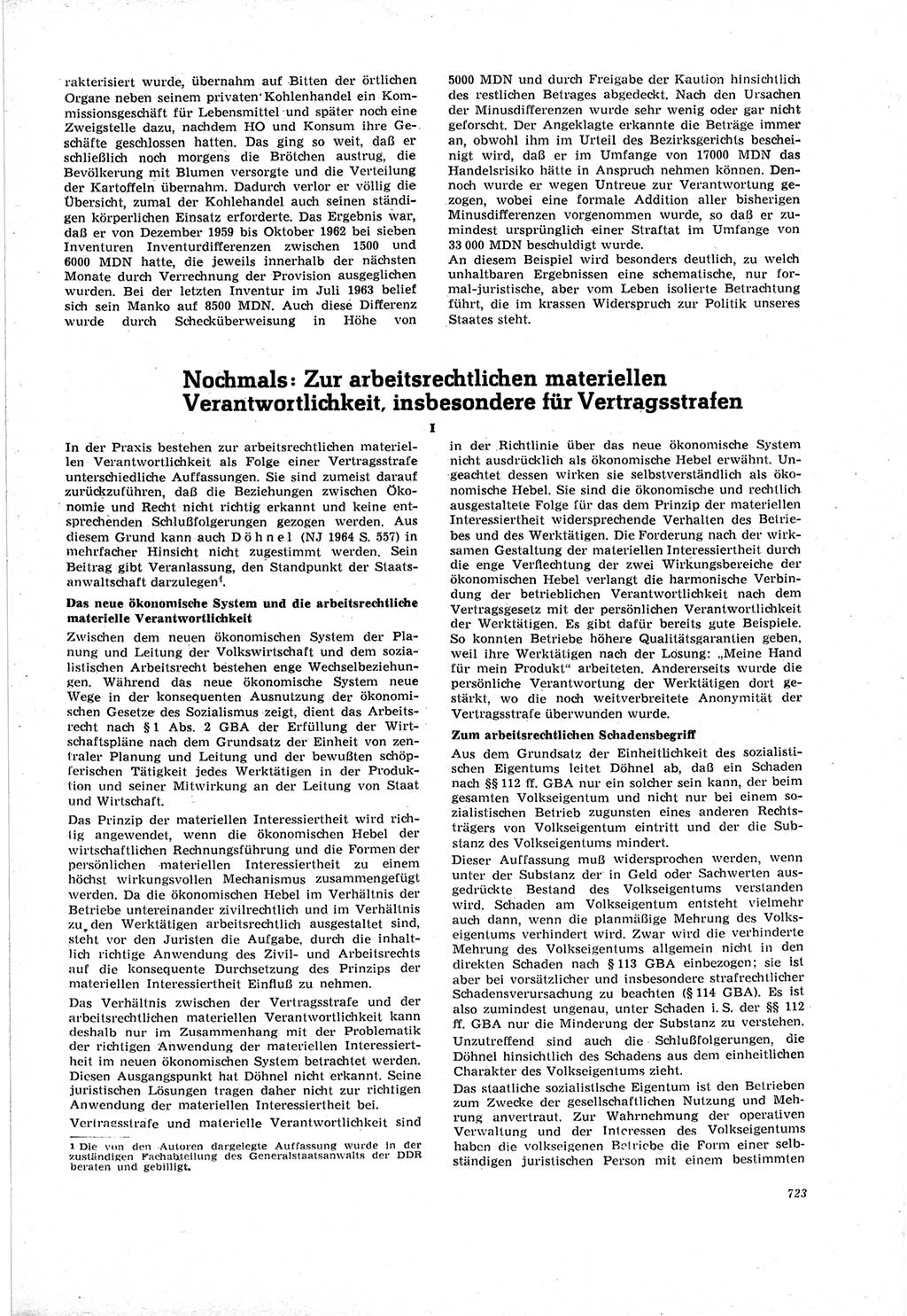 Neue Justiz (NJ), Zeitschrift für Recht und Rechtswissenschaft [Deutsche Demokratische Republik (DDR)], 18. Jahrgang 1964, Seite 723 (NJ DDR 1964, S. 723)